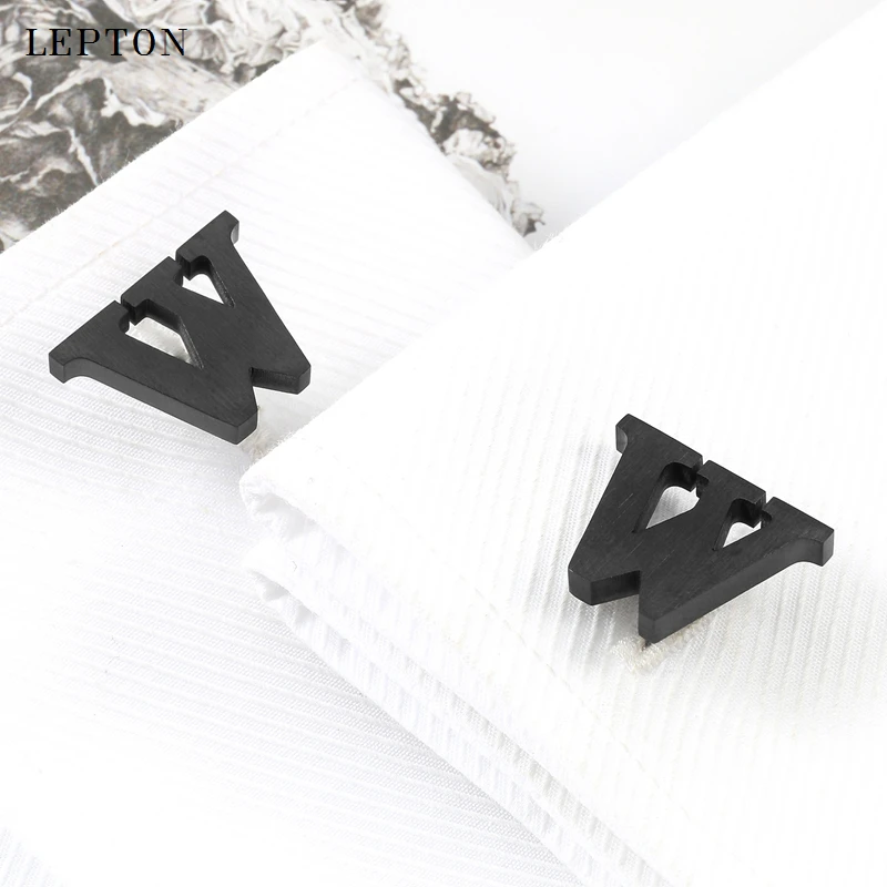 

Lepton Stainless steel Cufflinks for Mens IP Black Gun Metal Letter W Cuff links Men French Shirt Cuff Cufflink Relojes Gemelos