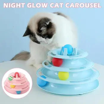 

Removable Round 4-layer Pet Turntable Carousel Toy LED Light Track Ball Interactive Tower Toy Set With Sounding Toy Ball For Cat
