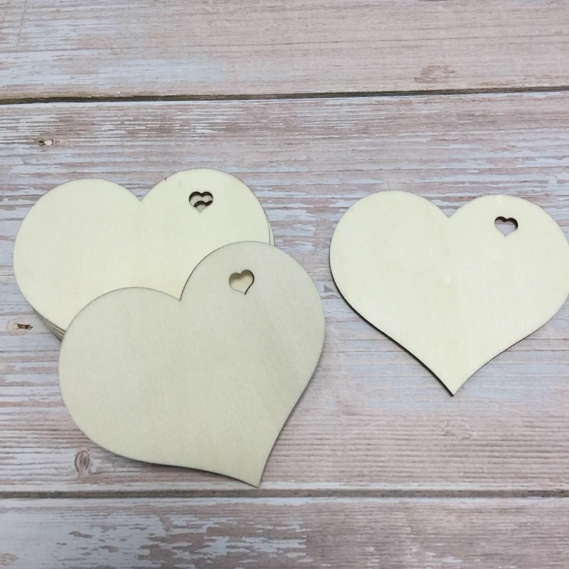 

set of 30 natural unfinished cut out shape wooden hearts