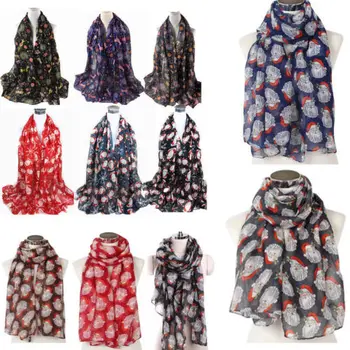 

HIRIGIN Fashion Women Christmas Printed Satin Silk Scarf Wraps Shawl Stole Scarves