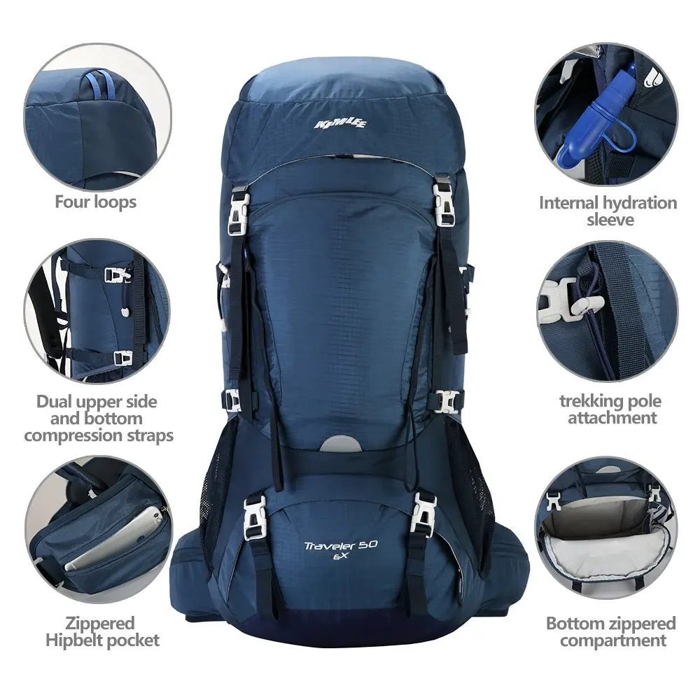 Kimlee 50L походный рюкзак с дождевой крышкой альпинистский лыжный мешок 210D