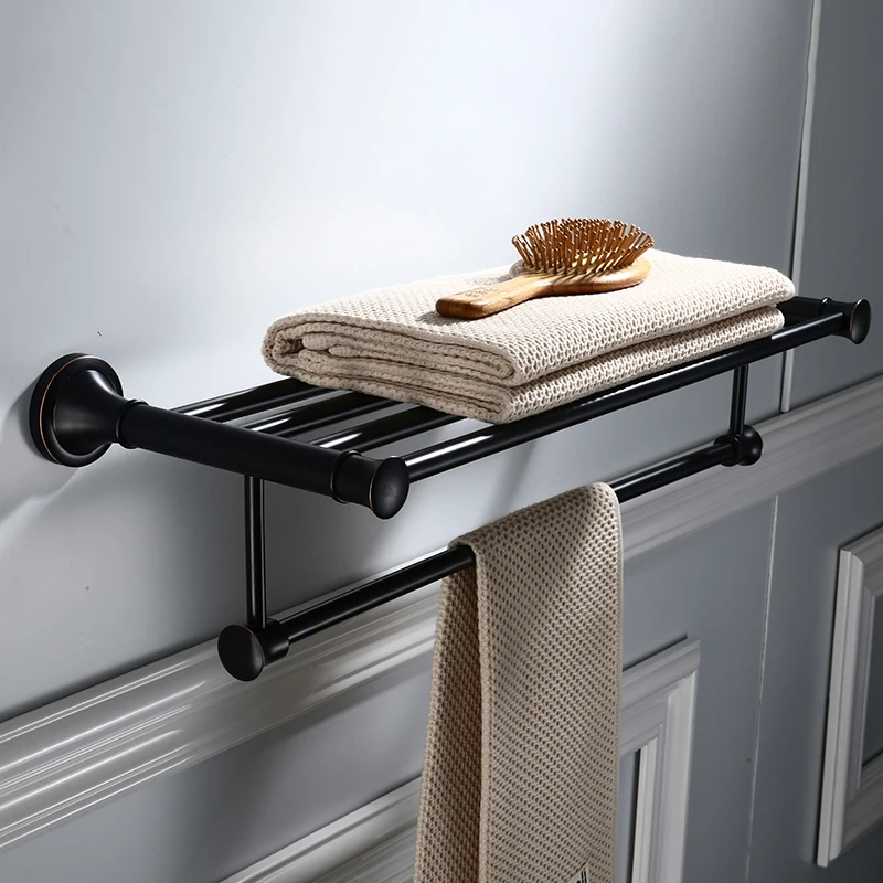 Towel Racks Brass Made BathroomTowel Rack with Shelf Movable Black Holder Double Bathroom Accessories | Обустройство дома