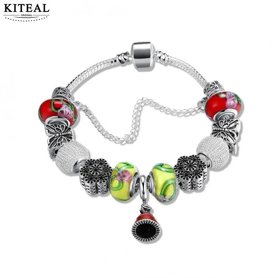 KITEAL 925 Винтаж любовь Серебряный цвет Красные ожерелья подвески макси colar