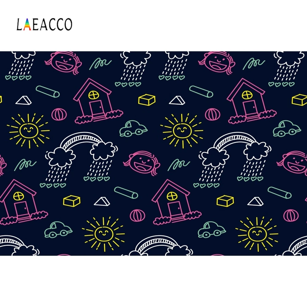 

Laeacco Summer Black Backdrop Hand-drawn pattern Photography Backgrounds Customized Photographic Backdrops For Photo Studio