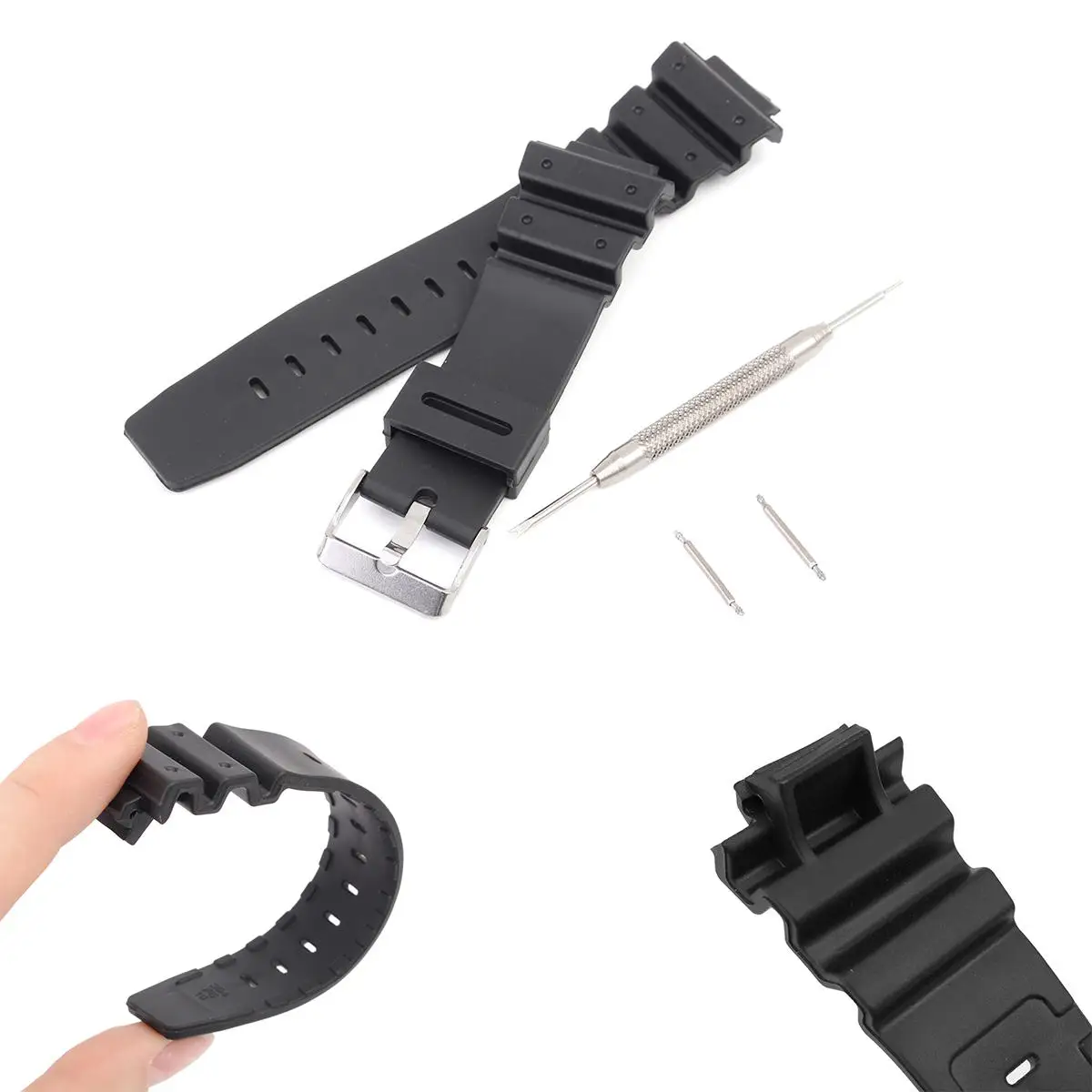 

16mm Rubber Strap Covex Interface Silicone Black Strap WatchBand Replacement With Pins for CasioG-Shock&DW6600 Watch Accessories