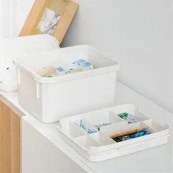 

1 pc White Plastic Portable Medical Medicine Cabinet Organiser Storage Box With Partitioned Tray Set Home Care Package