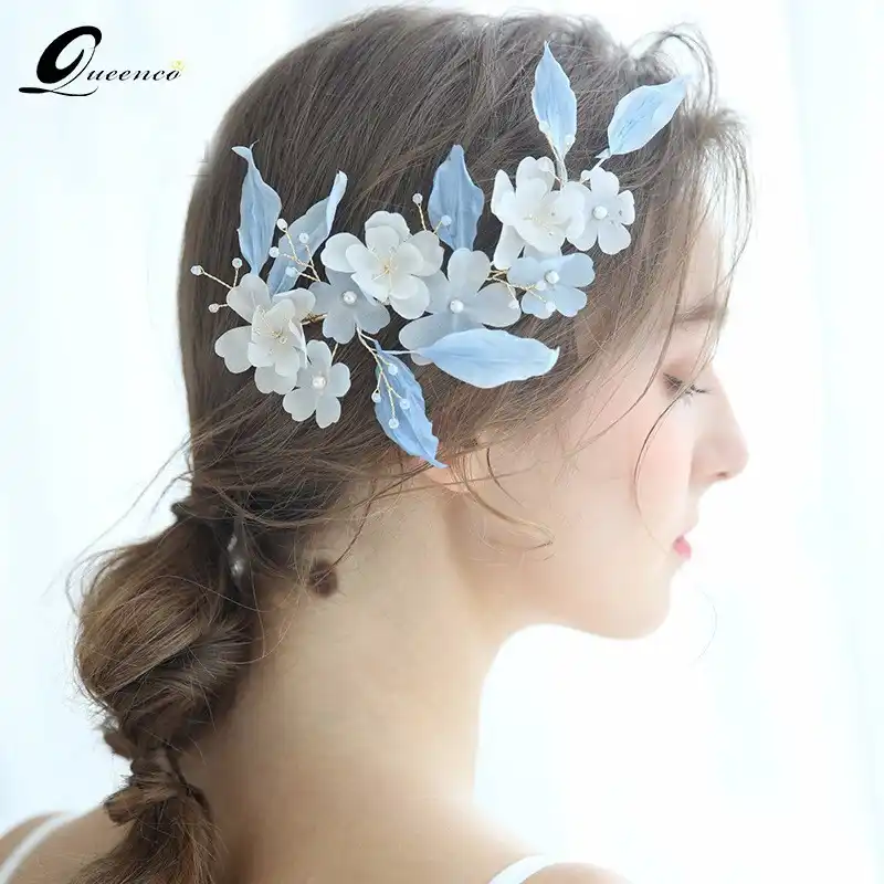 Fashion Blue Silk Flower Headpiece Bridal Wedding Hair Accessories