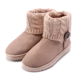 NIS/женские вязаные зимние ботинки, замшевые ботильоны без шнуровки с декоративными пуговицами, теплые плюшевые ботильоны, осенне-зимняя