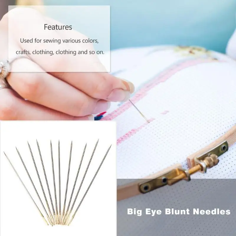 

10pcs/set Big Eye Blunt Needles Sewing Stitching Needlework Embroidery Tool Big Eye Sewing Self-Threading Needles DIY Embroidery