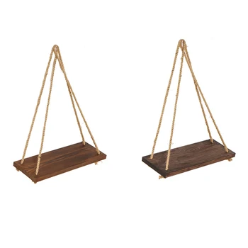 

2Pcs Hanging Rope Shelf Decorative Flower Pot Storage Rack Wall Ornament Floating Shelf for Home Office Storage