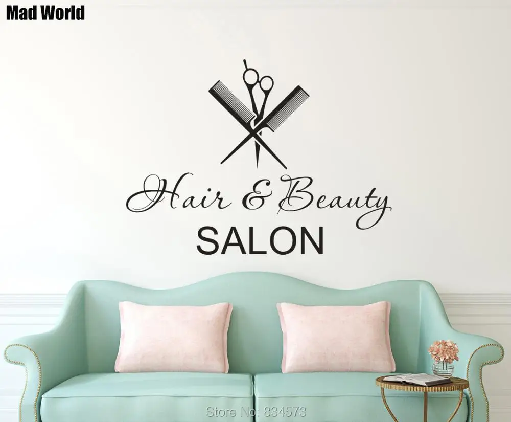 Hair & Beauty Salon Scissors Comb Hairdressing Wall Art Stickers Wall