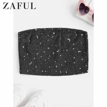 ZAFUL Женский с принтом звезды луна укороченный топ Сексуальное