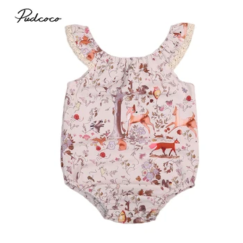 

Pudcoco 2019 Summer Newborn Baby Girls Clothes Sleeveless Deer Print Bodysuit Sunsuit Outfits Size 0-18M