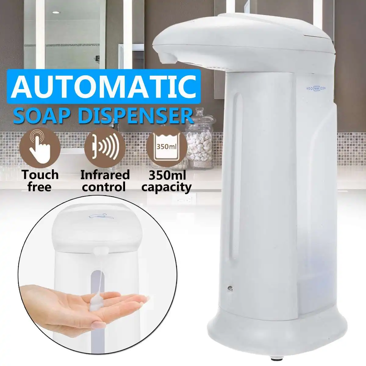

350ML Automatic Liquid Soap Dispenser Hand Free Touchless Smart Sensor Soap Bottle Dispenser Pump Shower for Bathroom Kitchen