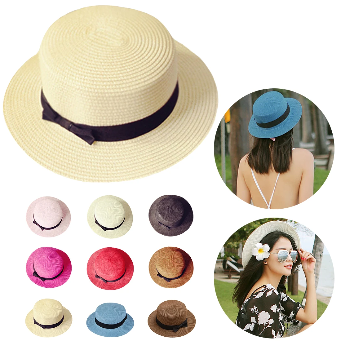 

Fashion Sun Hat Cute Woman's Sun Hats Hot Bow Hand Made Women Straw Cap Beach Big Brim Hat Casual Glris Summer Cap
