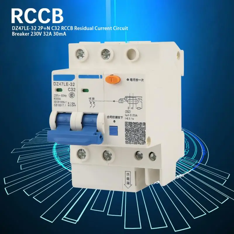 

Residual Current Circuit Breaker DZ47LE-32 2P+N C32 RCCB Residual Current Circuit Breaker 230V 32A 30mA