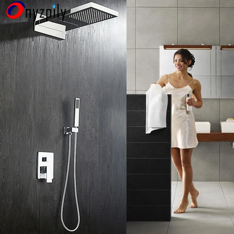 Onyzpily хром Ванная комната длинные квадратная душевая Системы головка ABS ShowerHand