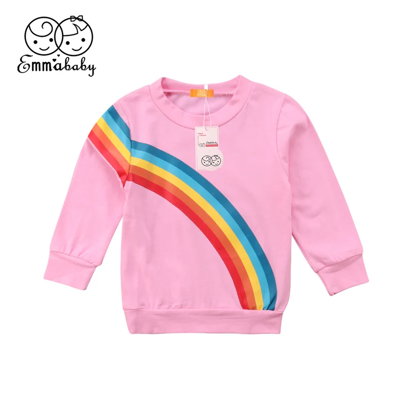 

Mom Girls Family Matching Cotton Soft Clothes Mama Baby Kids Long Sleeves Shirts Casual Rainbow Printed Stripes Pullover Tops