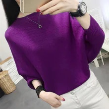 Women Autumn Winter Sexy Loose Slash Neck Long Sleeve Solid Pullover Jumper For Female Causal Sweater