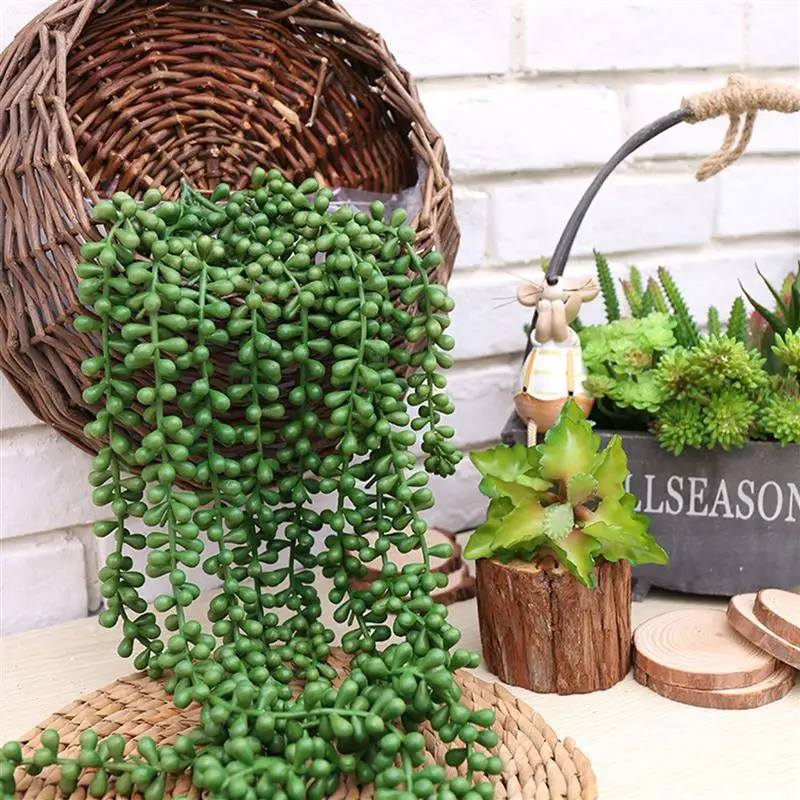 

4 Types Artificial Succulent Plants String of Pearls Hanging Basketplant Rattan Wall Fake Flower Lover Tears Home Party Decor