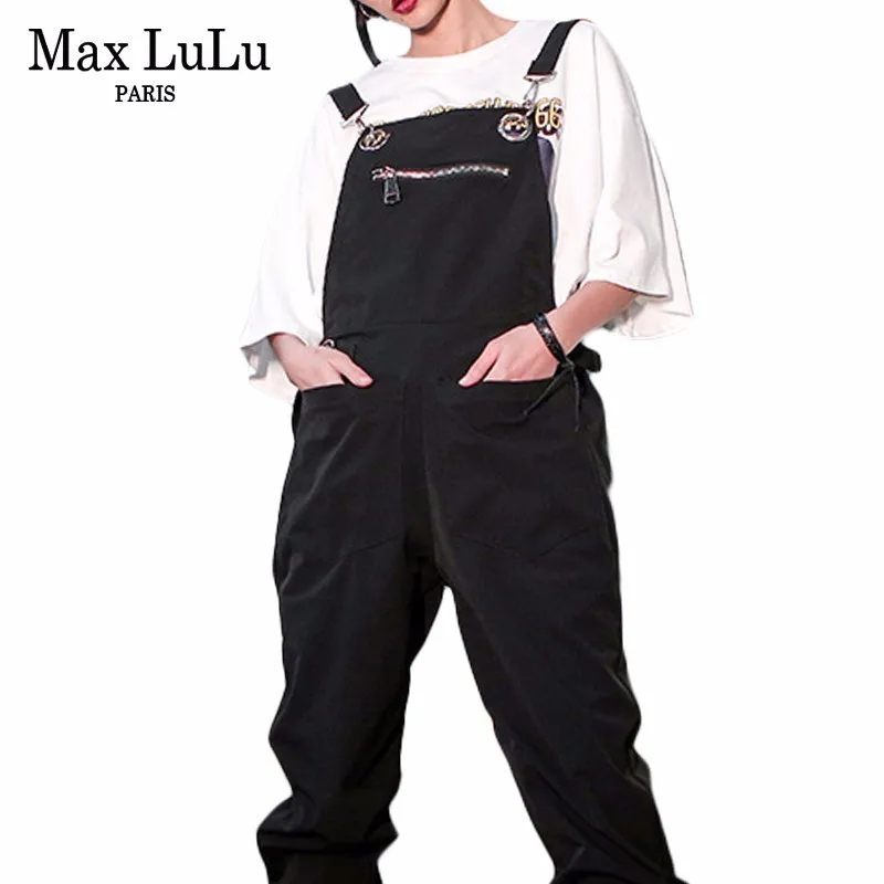 Женские хлопковые шаровары Max LuLu черные повседневные длинные брюки в Корейском