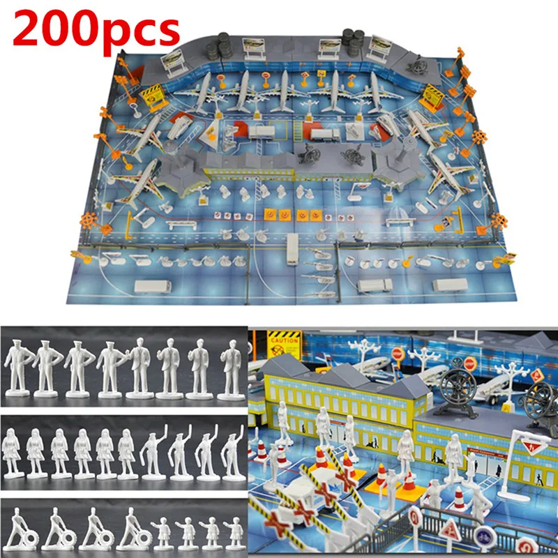 

200 pcs Airport Playset Airplane Aircraft Models Static Scene Model Toys Figure Simulation Airport Property Waiting Hall Bus