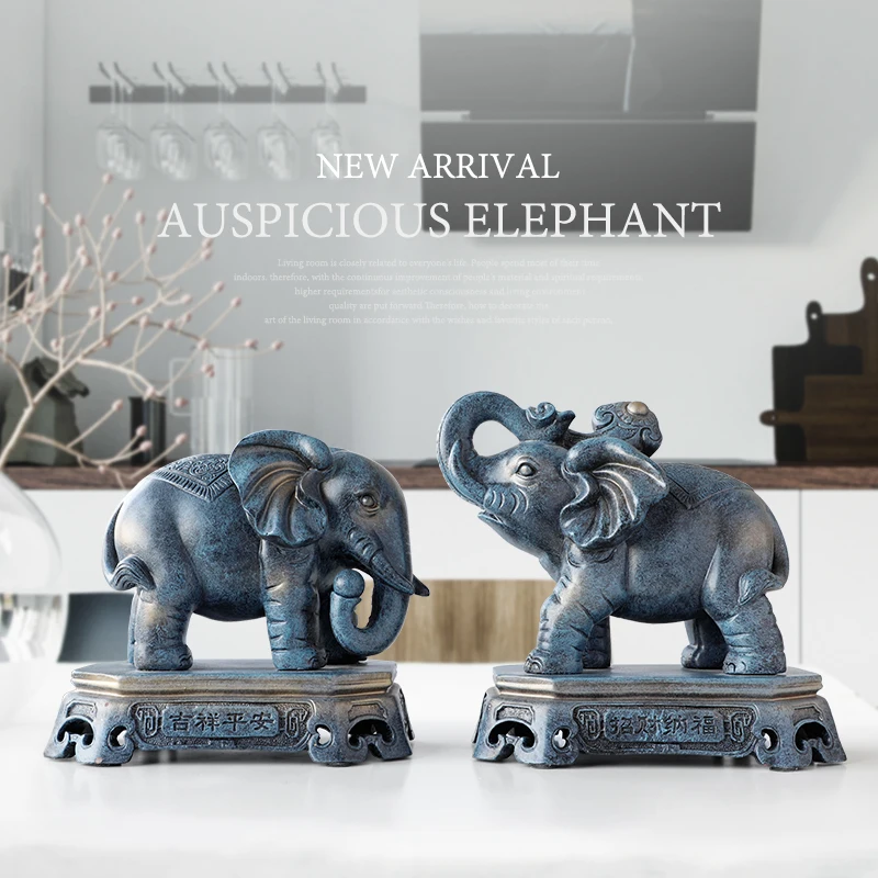 

Home Decoration accessories lucky elephant couple figurine resin statue ornaments for living room office tabletop for gift