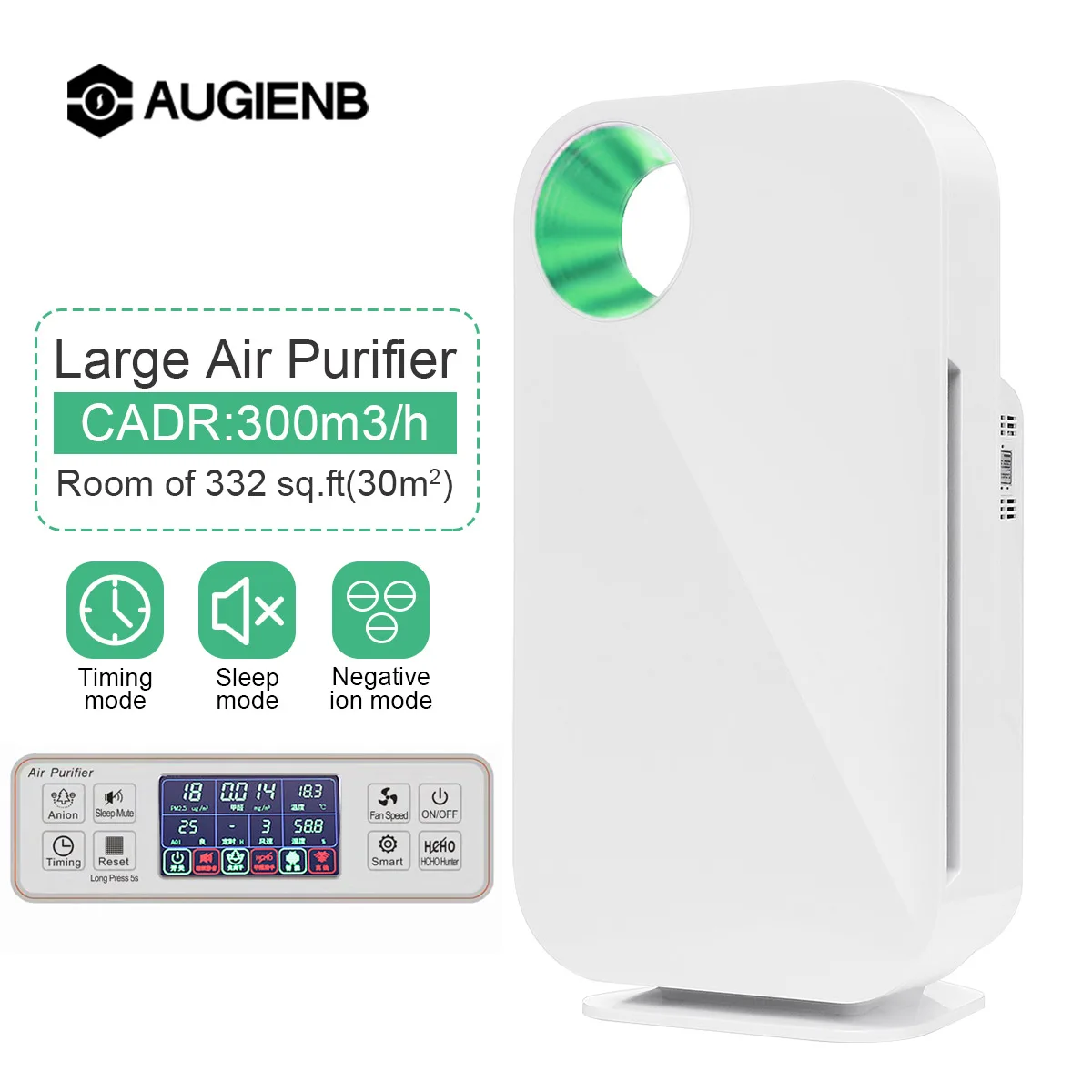 AUGIENB HEPA Filter Home Air Purifier 5 Stage Odor Allergies Eliminator for PM2.5 Smoke Dust