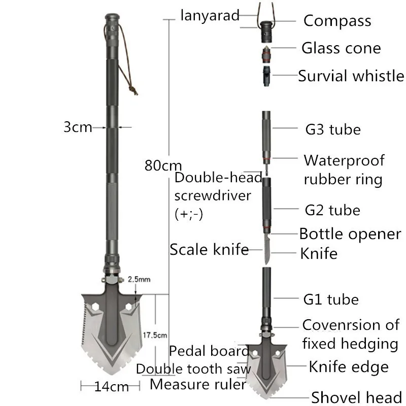 Многофункциональная военная лопата с соединяемой тактическая ручка нож оконный выключатель компас свисток Набор инструментов для выживания на открытом воздухе