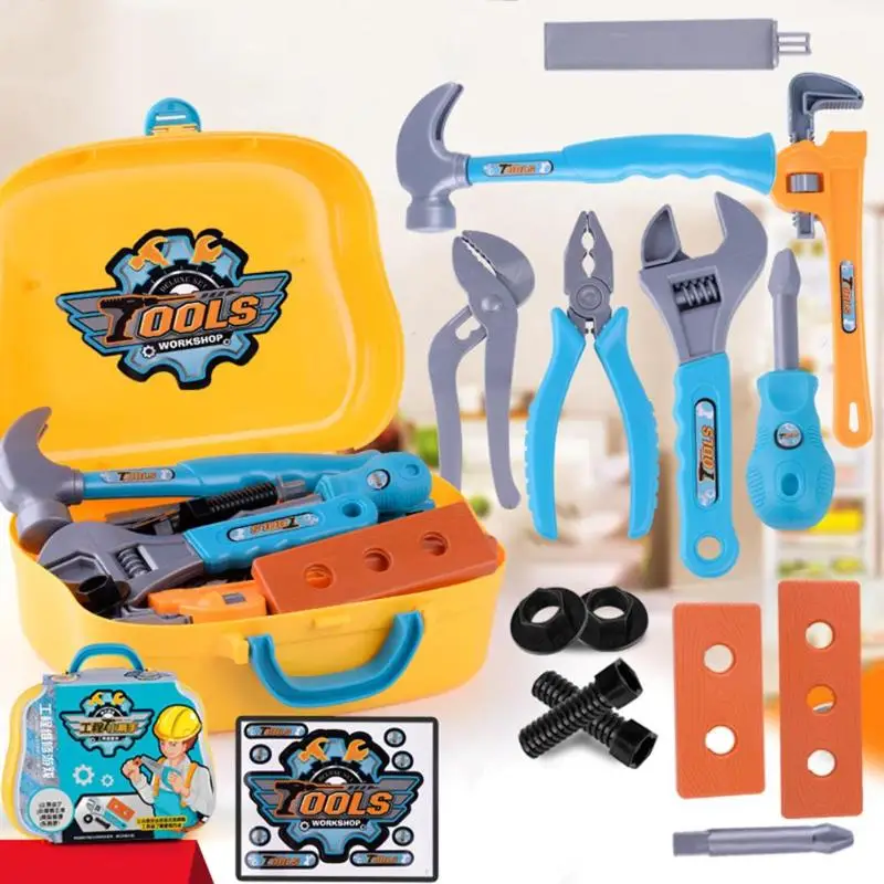 14Pcs \ Набор Дети Портативный Toolbox игрушка дети играют дома Портативный мальчик интересные подделки отвертка разбор и Ремонт набор