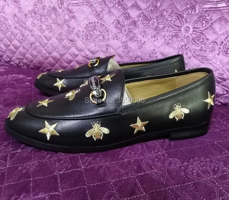 

Women's real leather loafers Chic embroidered slip-on flat shoes genuine leather flats EU35-41 size BY529