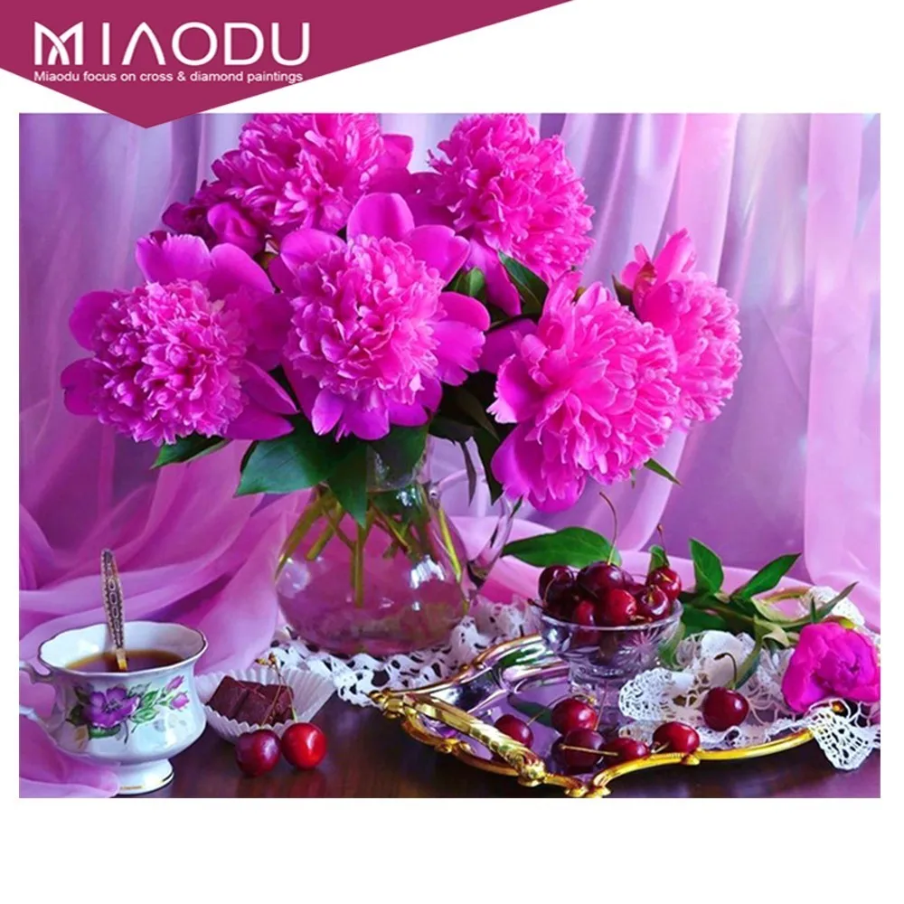 

Miaodu,5D Diamond Embroidery"Floral"Mosaic Pattern,Diamond Painting Cross Stitch Pink Flower Full Square Crystal Home Decoration