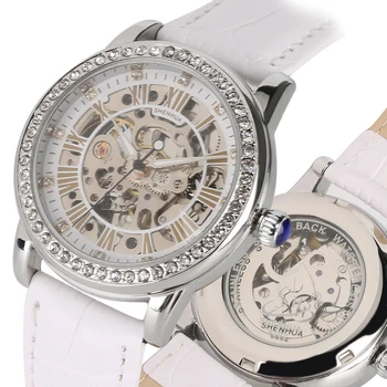 

Modish Diamond-encrusted Skeleton Mechanical Watch White Color Transparent Automatic-self-winding Watch Timepieces horloge dames
