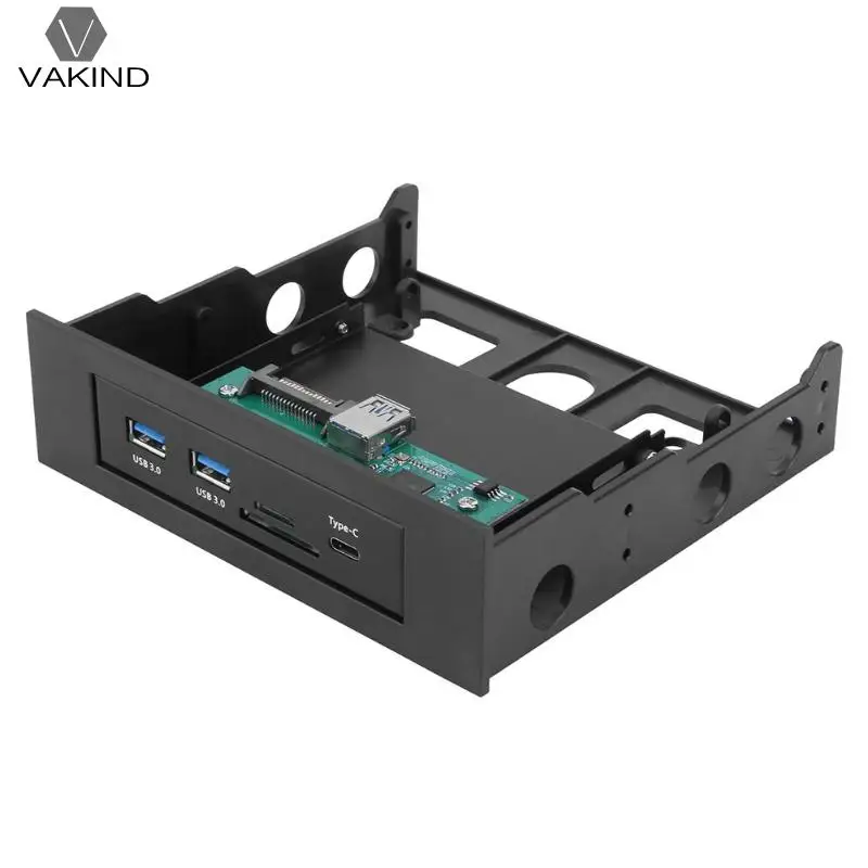 

VAKIND 3.5 Inch Internal Card Reader w/USB 3.1 Type C+2xUSB 3.0 Hub Front Panel for Desktop PC Accessories
