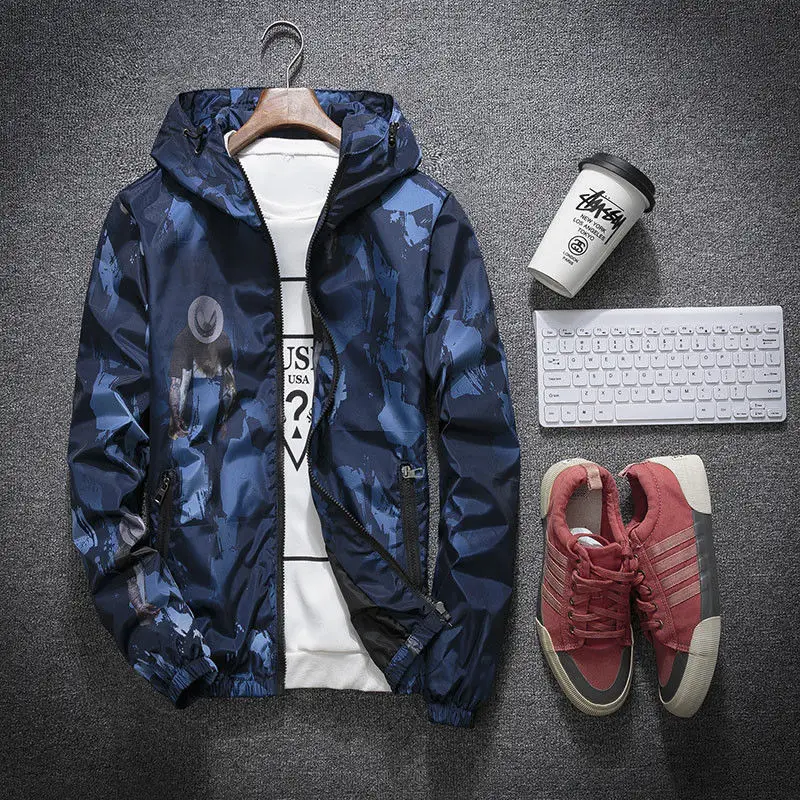 

Men Slim Camouflage Hooded Collar Jackets Fashion Sweatshirt Jacket Top Casual Coat Outwear 2018 male Casual coat jacket hot NEW