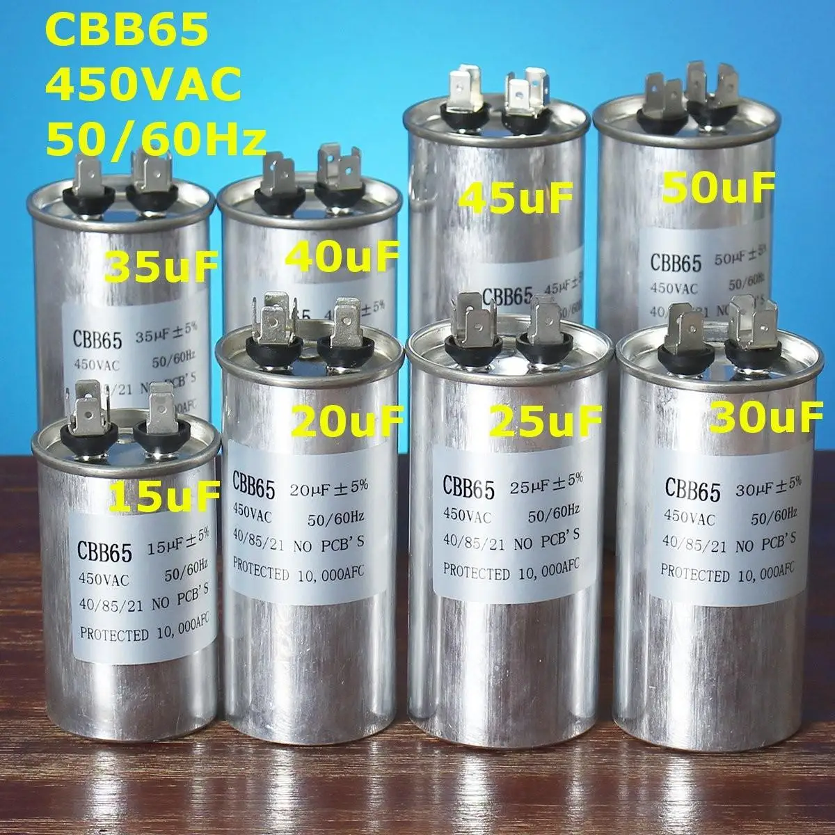 

450V AC Motor Capacitor Air Conditioner Compressor Start Capacitor CBB65 15uF 20uF 25uF 30uF 35uF 40uF 45uF 50uF Air conditionin