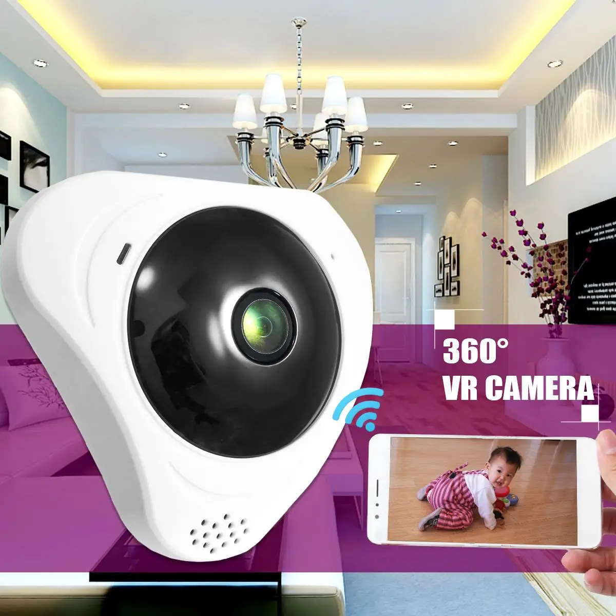 3D Виртуальная реальность Wi-Fi Камера 360 градусов панорамный FIsheye 960 P беспроводной Крытый безопасности Белый ЕС Plug