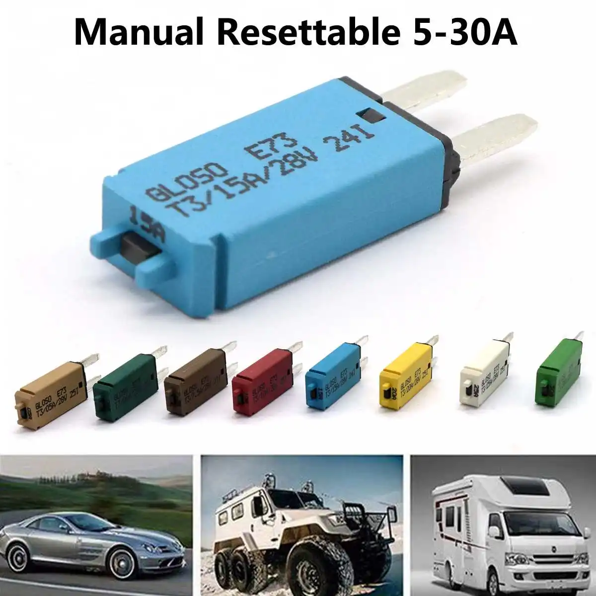 

Manul Resettable Circuit Breaker Blade Fuse 12/24V 5-30A Mini ATM Circuit Breaker Blade Fuse Universal for Car Boat Van Caravan