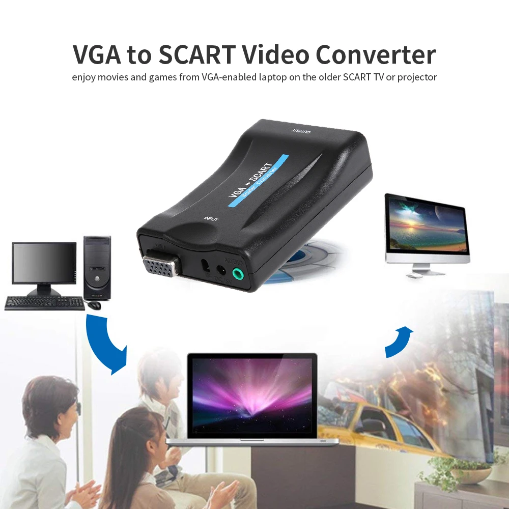 Высококлассный преобразователь 1080P VGA в SCART Видео Аудио AV сигнальный адаптер HD