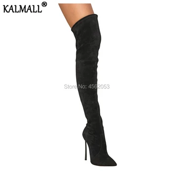 

KALMALL Sexy Runway Shoes Women Autumn Winter Over The Knee Botines Mujer Blade Stiletto Heels Black Stretch Thigh High Boots