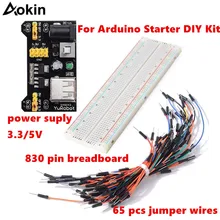 

3.3V/5V MB102 Breadboard power module MB-102 830 points Solderless Prototype Bread board kit 65 Flexible jumper wires