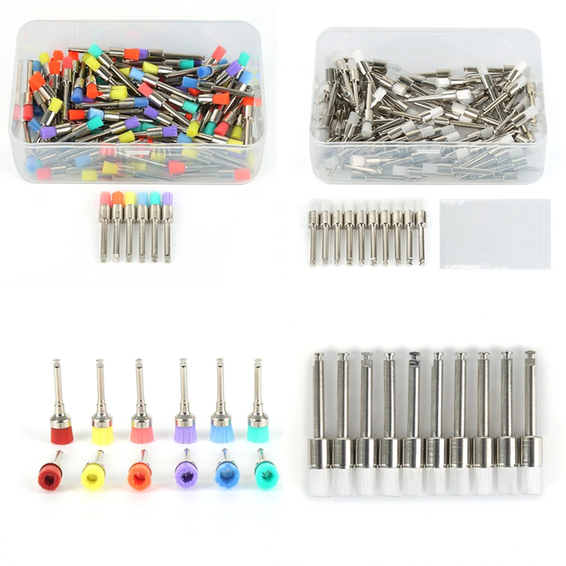 

100Pcs/case 0.6/0.4cm Brush Head Dental Polisher Dental Lab Materials Mixed Color Prophy Brushes Flat Polishing High Quality
