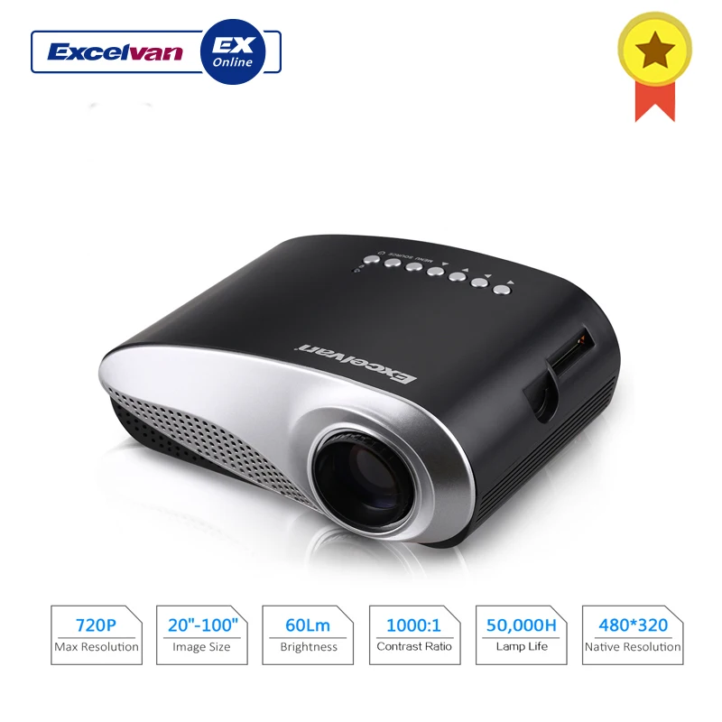 Excelvan LED/LCD المحمولة البسيطة جهاز عرض الوسائط المتعددة AV/USB/VGA/HDMI/SD المسرح المنزلي 480*320 60 لومينز ل DVD PC USB العارض