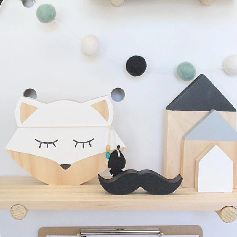 

INS Nordic Style Wooden Animal White Fox Decorative For Nursery home decoration accessories Ornaments Kids Toys Photography Prop