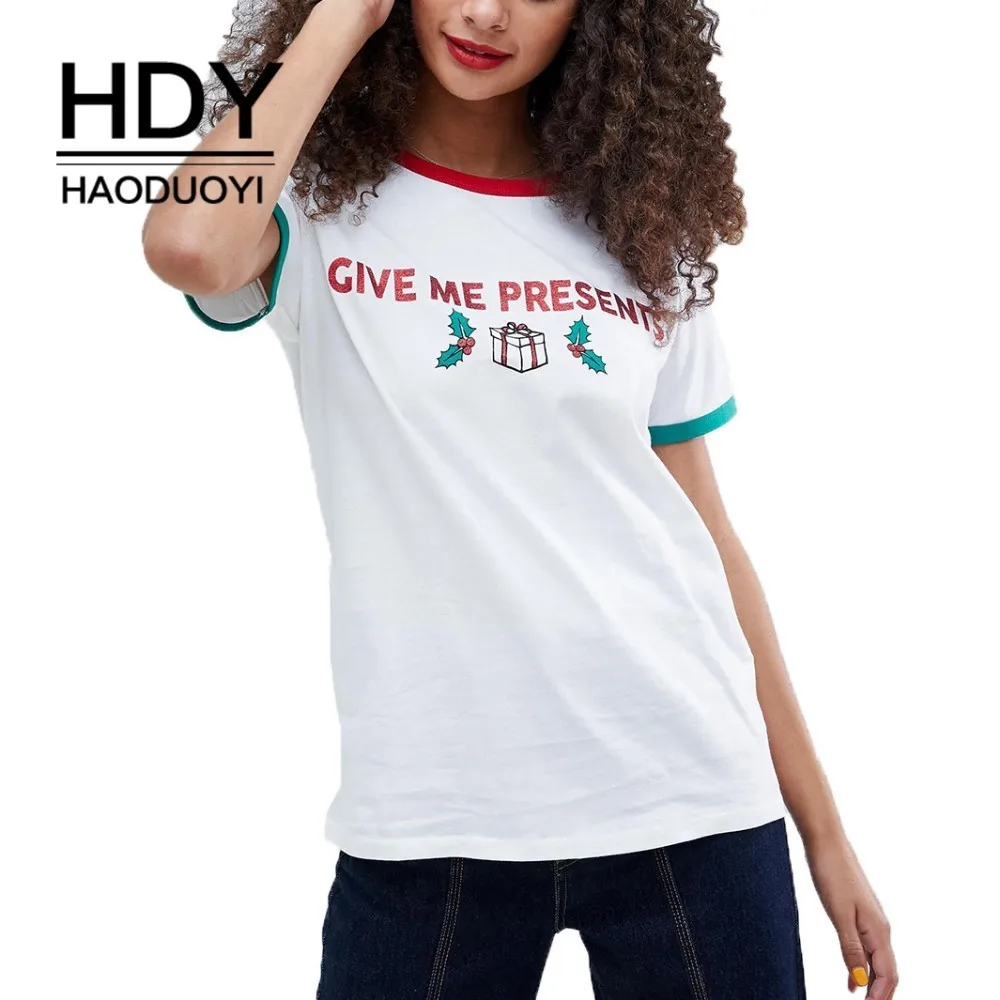 HDY Haoduoyi/Летняя футболка с принтом Новая однотонная простая короткими рукавами и