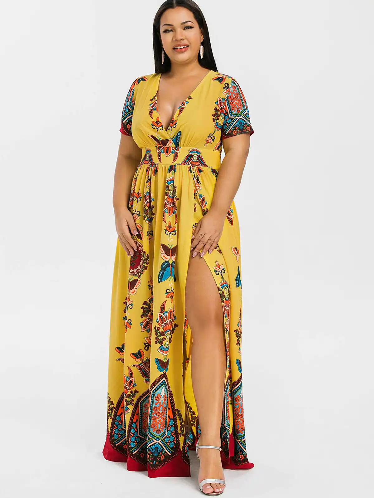 plus size printed maxi split dress