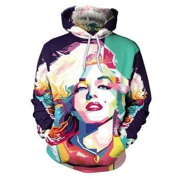 

Women Hoodie Marilyn Monroe Print Hoodies with Hat Women Pullover Loose Sweatshirt Sudaderas Mujer Moletom