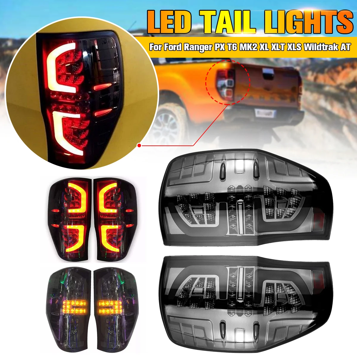 

1Pair Rear Tail Lights Lamp for Ford Ranger PX T6 MK2 XL XLT XLS Wildtrak AT Smoked LED Making Installation Breeze Match Factory