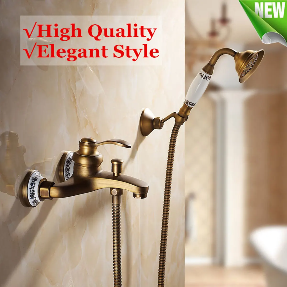 Wall Mounted Antique Brass Shower Faucet Sets Head Bathroom