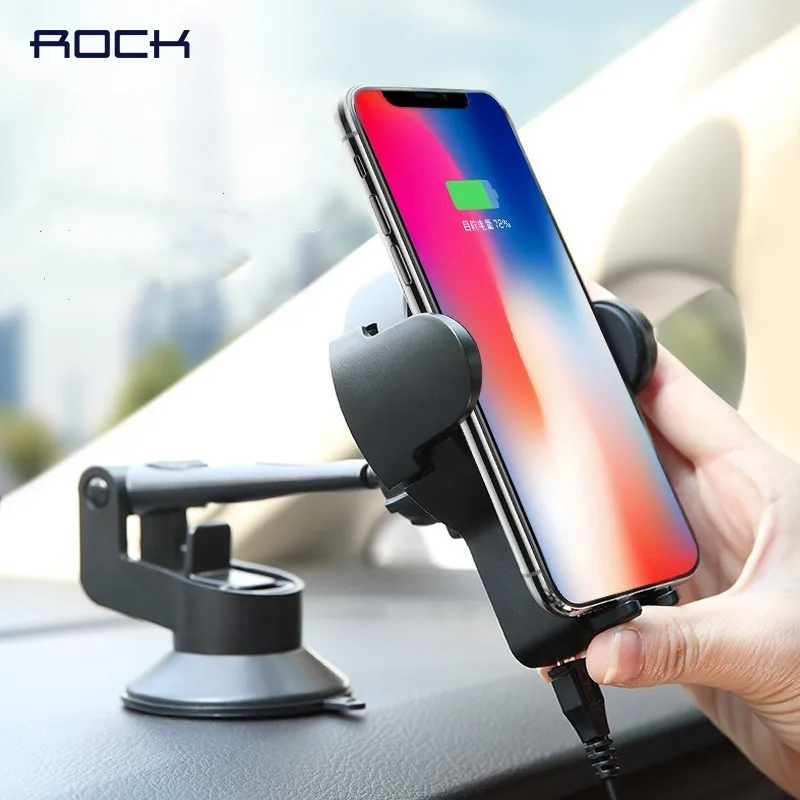 

Rock беспроводная зарядка Car Wireless Charger universal Gravity Holder For Iphone Xs Max 8 X Samsung Galaxy S8 S9 Phone Stand